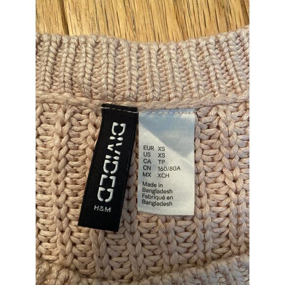 Divided, women's pale pink cropped knit crochet pullover sweater size XS - Picture 5 of 6